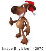 #42975 Royalty-Free (Rf) Clipart Illustration Of A 3d Brown Dog Mascot Waring A Santa Hat And Giving The Thumbs Up - Pose 2
