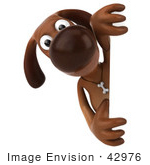 #42976 Royalty-Free (Rf) Clipart Illustration Of A 3d Brown Dog Mascot Looking Around A Sign