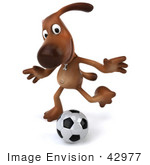 #42977 Royalty-Free (Rf) Clipart Illustration Of A 3d Brown Dog Mascot Playing Soccer - Pose 4