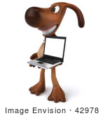 #42978 Royalty-Free (Rf) Clipart Illustration Of A 3d Brown Dog Mascot With A Laptop - Pose 3