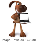 #42980 Royalty-Free (Rf) Clipart Illustration Of A 3d Brown Dog Mascot With A Laptop - Pose 2