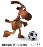 #42983 Royalty-Free (Rf) Clipart Illustration Of A 3d Brown Dog Mascot Playing Soccer - Pose 2