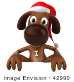 #42990 Royalty-Free (Rf) Clipart Illustration Of A 3d Brown Christmas Pooch Character Behind A Blank Sign