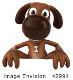 #42994 Royalty-Free (Rf) Clipart Illustration Of A 3d Brown Dog Mascot Standing Behind A Blank Sign