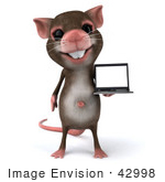 #42998 Royalty-Free (Rf) Cartoon Clipart Illustration Of A 3d Mouse Mascot Presenting A Laptop - Version 1