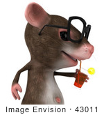 #43011 Royalty-Free (Rf) Cartoon Clipart Illustration Of A 3d Mouse Mascot Wearing Spectacles And Sipping A Beverage - Pose 2