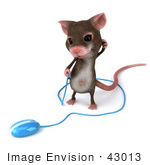 #43013 Royalty-Free (Rf) Cartoon Clipart Illustration Of A 3d Mouse Mascot Holding The Cable To A Computer Mouse - Version 2