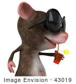 #43019 Royalty-Free (Rf) Cartoon Clipart Illustration Of A 3d Mouse Mascot Wearing Shades And Sipping A Drink - Pose 2