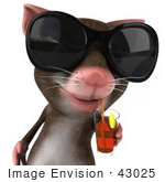#43025 Royalty-Free (Rf) Cartoon Clipart Illustration Of A 3d Mouse Mascot Wearing Shades And Sipping A Drink - Pose 1