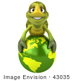 #43035 Royalty-Free (Rf) Cartoon Clipart Of A 3d Turtle Mascot Resting On Top Of A Green Globe