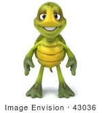#43036 Royalty-Free (Rf) Cartoon Clipart Of A 3d Turtle Mascot With His Arms At His Sides