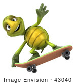 #43040 Royalty-Free (Rf) Cartoon Clipart Of A 3d Turtle Mascot Skateboarding - Version 4