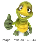 #43044 Royalty-Free (Rf) Cartoon Clipart Of A 3d Turtle Mascot Looking Upwards And Giving The Thumbs Up