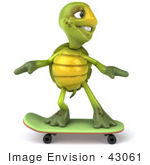 #43061 Royalty-Free (Rf) Cartoon Clipart Of A 3d Turtle Mascot Skateboarding - Version 1