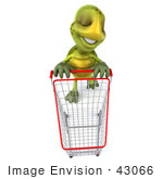 #43066 Royalty-Free (Rf) Cartoon Clipart Of A 3d Turtle Mascot In A Store With A Shopping Cart