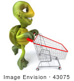 #43075 Royalty-Free (Rf) Cartoon Clipart Of A 3d Turtle Mascot Pushing A Shopping Cart