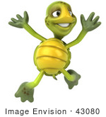 #43080 Royalty-Free (Rf) Cartoon Clipart Of A 3d Turtle Mascot Leaping Into The Air