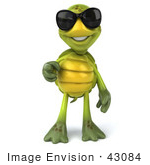 #43084 Royalty-Free (Rf) Cartoon Clipart Of A 3d Turtle Mascot Wearing Dark Shades And Pointing Outwards