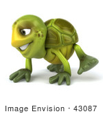 #43087 Royalty-Free (Rf) Cartoon Clipart Of A 3d Turtle Mascot Slowly Walking On All Fours - Version 1