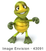 #43091 Royalty-Free (Rf) Cartoon Clipart Of A 3d Turtle Mascot Doing A Happy Dance - Version 2