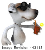 #43113 Royalty-Free (Rf) Clipart Illustration Of A 3d Jack Russell Terrier Dog Mascot Wearing Sunglasses And Sipping A Drink - Pose 2