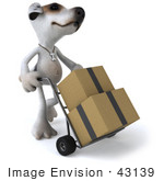 #43139 Royalty-Free (Rf) Clipart Illustration Of A 3d Jack Russell Terrier Dog Mascot Moving Boxes On A Dolly - Pose 2
