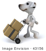 #43156 Royalty-Free (Rf) Clipart Illustration Of A 3d Jack Russell Terrier Dog Mascot Moving Boxes On A Dolly - Pose 1