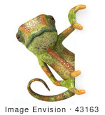 #43163 Royalty-Free (Rf) Clipart Illustration Of A 3d Lizard Chameleon Mascot Looking Around A Blank Sign - Pose 1