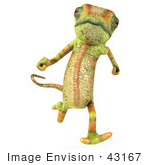 #43167 Royalty-Free (Rf) Clipart Illustration Of A 3d Lizard Chameleon Mascot Running Forward