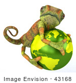 #43168 Royalty-Free (Rf) Clipart Illustration Of A 3d Lizard Chameleon Mascot Hugging A Globe