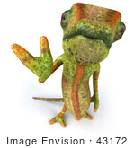 #43172 Royalty-Free (Rf) Clipart Illustration Of A 3d Lizard Chameleon Mascot Looking Up And Waving