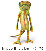 #43175 Royalty-Free (Rf) Clipart Illustration Of A 3d Lizard Chameleon Mascot Standing And Facing Front