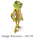 #43176 Royalty-Free (Rf) Clipart Illustration Of A 3d Lizard Chameleon Mascot Standing And Facing Right