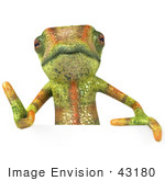 #43180 Royalty-Free (Rf) Clipart Illustration Of A 3d Lizard Chameleon Mascot Giving The Thumbs Up And Standing Behind A Blank Sign