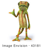 #43181 Royalty-Free (Rf) Clipart Illustration Of A 3d Lizard Chameleon Mascot Presenting Something