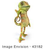 #43182 Royalty-Free (Rf) Clipart Illustration Of A 3d Lizard Chameleon Mascot Flashing A Peace Gesture