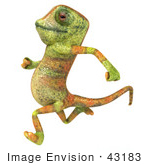 #43183 Royalty-Free (Rf) Clipart Illustration Of A 3d Lizard Chameleon Mascot Running Left