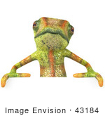#43184 Royalty-Free (Rf) Clipart Illustration Of A 3d Lizard Chameleon Mascot Standing Behind A Blank Sign