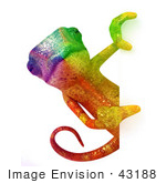 #43188 Royalty-Free (Rf) Illustration Of A 3d Rainbow Colored Chameleon Lizard Mascot Looking Around A Blank Sign