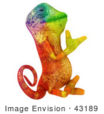 #43189 Royalty-Free (Rf) Illustration Of A 3d Rainbow Colored Chameleon Lizard Mascot Meditating - Pose 2