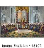 #43190 Rf Illustration Of Pope Pius Ix Sitting On A Throne And Surrounded By Members Of The Clergy Convened On December 8th 1869