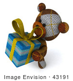 #43191 Royalty-Free (Rf) Illustration Of A 3d Knitted Teddy Bear Mascot Holding A Gift - Pose 4