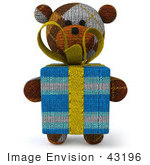 #43196 Royalty-Free (Rf) Illustration Of A 3d Knitted Teddy Bear Mascot Holding A Gift - Pose 1