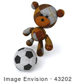 #43202 Royalty-Free (Rf) Illustration Of A 3d Knitted Teddy Bear Mascot Kicking A Soccer Ball - Pose 1