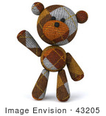 #43205 Royalty-Free (Rf) Illustration Of A 3d Knitted Teddy Bear Mascot Facing Front And Waving