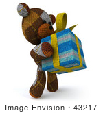 #43217 Royalty-Free (Rf) Illustration Of A 3d Knitted Teddy Bear Mascot Holding A Gift - Pose 2