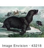 #43218 Rf Illustration Of Sea Lions Ice Bergs And Ships