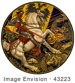 #43223 Rf Illustration Of A Knight On A White Horse Battling A Dragon Under An Austro-Hungarian Banner