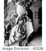 #43226 Rf Photo Of A Black And White Ramallah Woman Carrying A Jug On Her Head