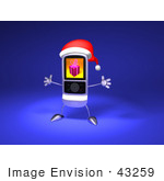 #43259 Royalty-Free (Rf) Illustration Of A 3d Cell Phone Holding Its Arms Out And Wearinga Santa Hat